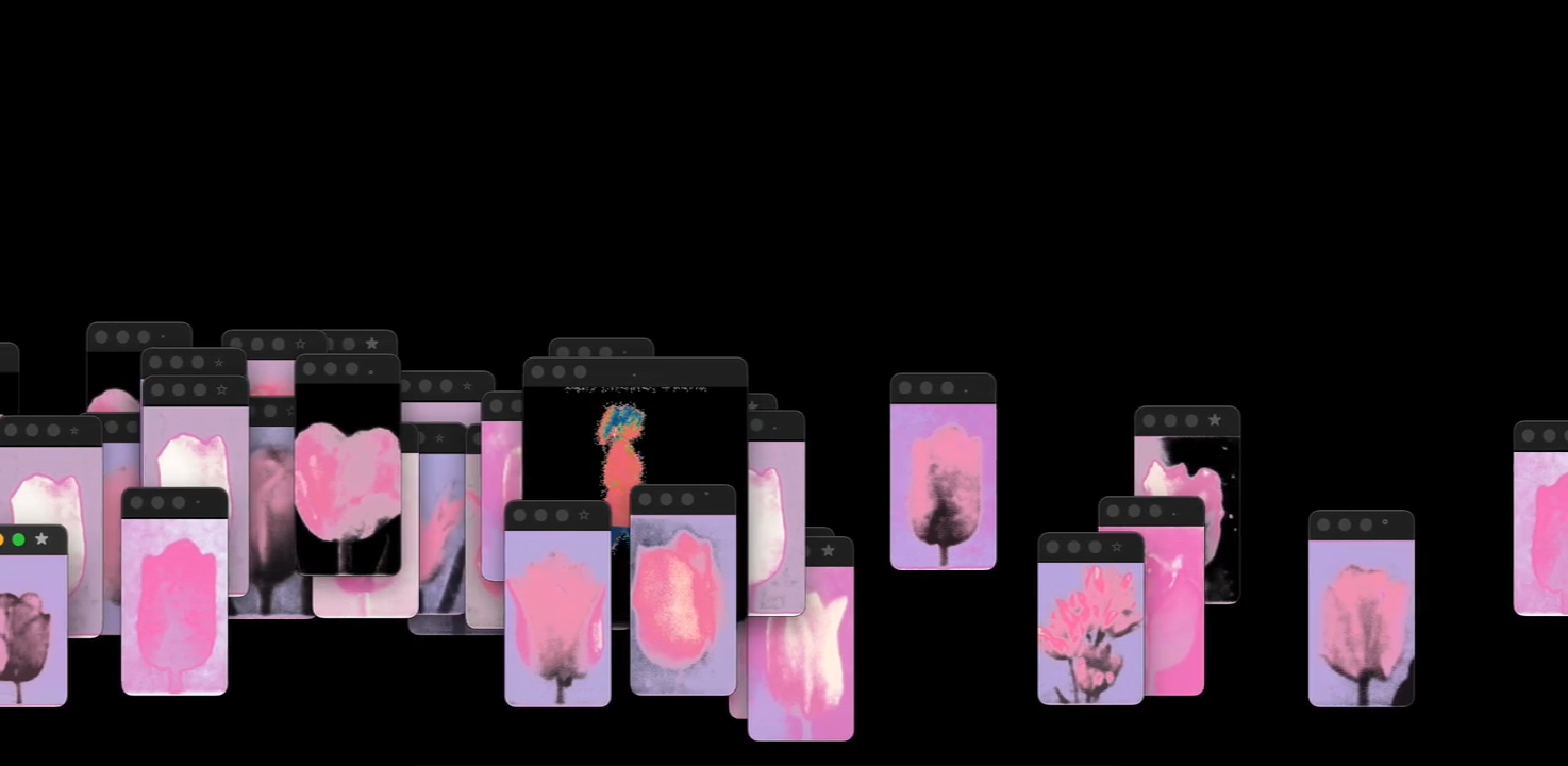 A scroll parallax interaction modal on top of three photos